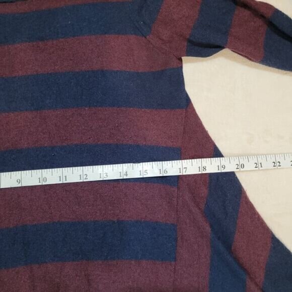 Autumn Cashmere Burgundy and Navy Striped 100% Cashmere Sweater - Size Medium - Picture 7 of 8